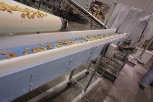 Dynaclean baked goods conveyor showing cookie production at J&M