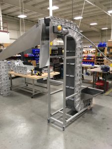 Vertical Z Conveyor with Split Belt & Chutes