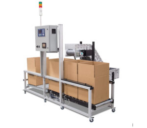 a conveyor filling boxes