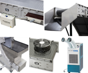 conveyor accessories - metal detector, exit chute, hopper, cooling fan, air cooler