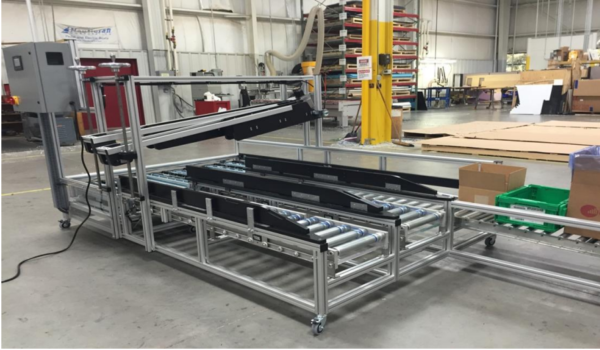 A Side by Side Box filling conveyor with Two Lane Filling