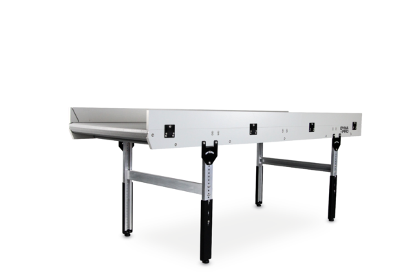 A front right view of a Dynapro low profile incline conveyor with adjustable height legs