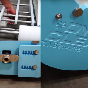 3 close-up images of aspects of a DynaClean conveyor including a clean in place accessory