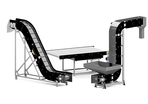 Hybrid specialty conveyors including flat, incline, and vertical configurations