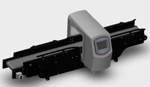 Illustration of a conveyor belt metal detector section with corrosion free components