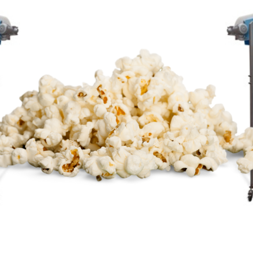 Two z-style food conveyors with popcorn overlay
