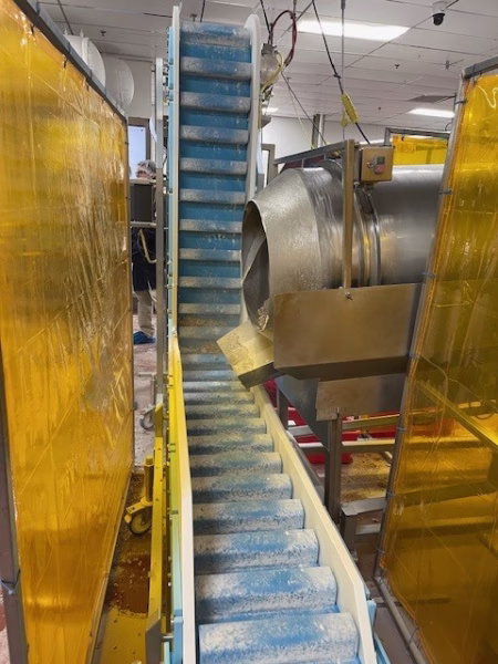 Bulk Fill Snack 3 ingredients poured into sterile bulk dry materials conveyor