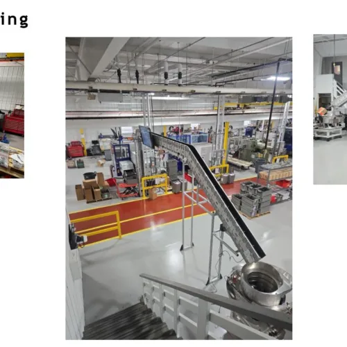 collage of overhead conveyors installed at ITW Dahti Seating company