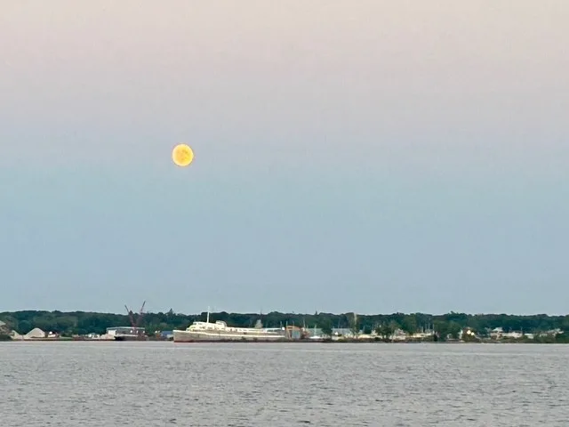 Moon in the sky over Lake Michigan