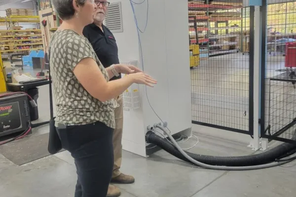 MIOSHA rep visiting Dynamic conveyor discussing safety