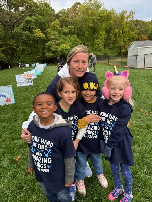 Courtney with Mona Shores students at 2025 Walkathon