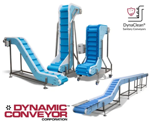 DynaClean collection of conveyor including vertical Z, and incline conveyor modules