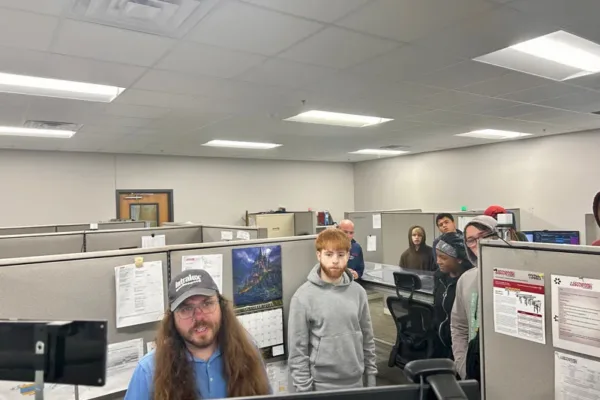 CAD-Software-mfgwk-2025 Dynamic Conveyor engineer, Matt Cuti Showing CAD Software to students