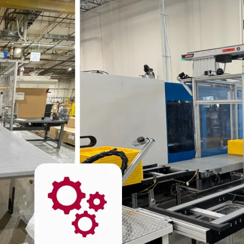 conveyors with robotic systems integrated and an icon for automation