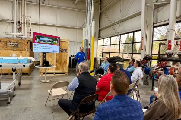 West-Mi-workforce-roundtable Group of manufacturing industry professionals at a GMED presentation at Dynamic Conveyor