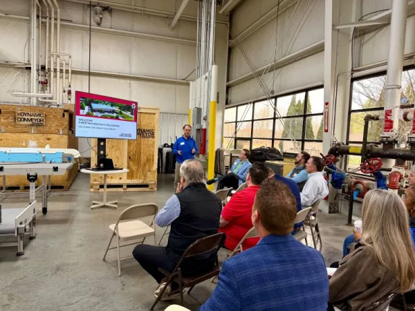 Group of manufacturing industry professionals at a GMED presentation at Dynamic Conveyor