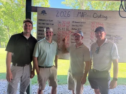 Lucas Vandermeer, Matt Zehr, Ted Lewis and John Ehlich of Dynamic Conveyor at the charity Golf event